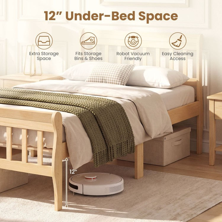 Solid Wood Platform Bed Frame with Slatted Headboard & Under-Bed Storage – Twin & Full, Natural/White