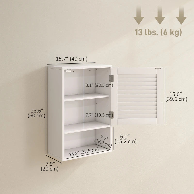 Bathroom Cabinet, Wall Mounted Storage Cabinet with Adjustable Shelves, 40 x 20 x 60 cm, White