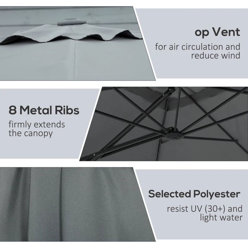 8FT Cantilever Patio Umbrella, Offset Patio Umbrella with Cross Base for Deck, Backyard, Pool and Garden, Hanging Umbrellas, Switch with a Wrench, Dark Gray