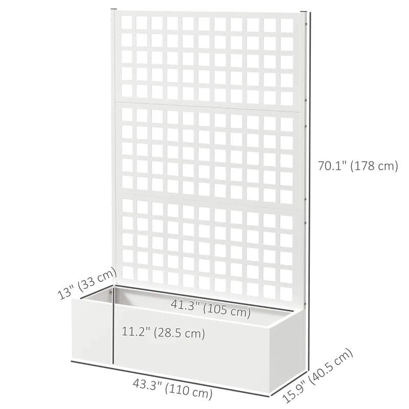 Galvanized Raised Garden Bed Planter Box with Trellis for Climbing Plants, Vegetable, Vines, 43" x 16" x 70", White