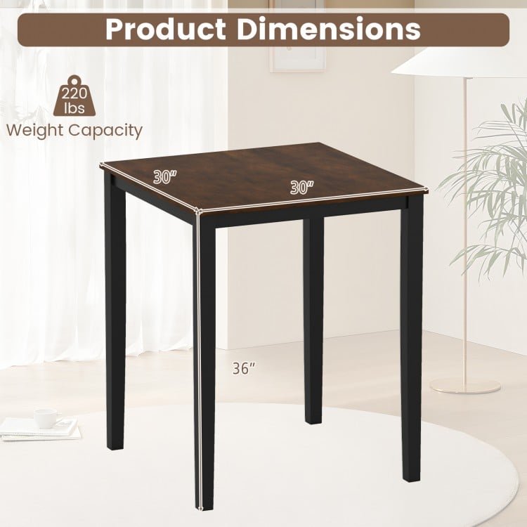 Square Dining Table with Solid Wood Frame for 4-Person-Black