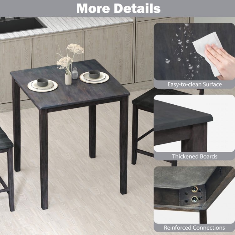 Square Dining Table with Solid Wood Frame for 4-Person-Gray