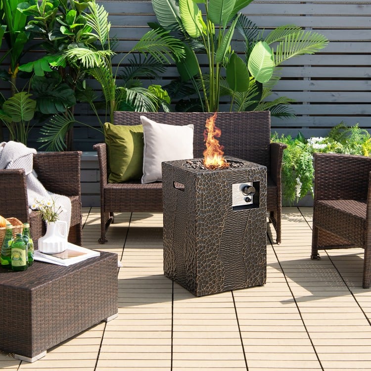 16 Feet Square Outdoor Propane Fire Pit with Lava Rocks Waterproof Cover 30,000 BTU
