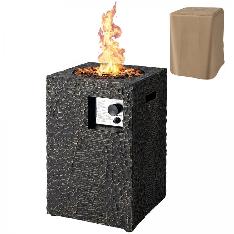 16 Feet Square Outdoor Propane Fire Pit with Lava Rocks Waterproof Cover 30,000 BTU