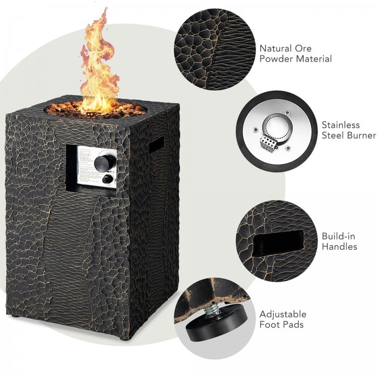 16 Feet Square Outdoor Propane Fire Pit with Lava Rocks Waterproof Cover 30,000 BTU