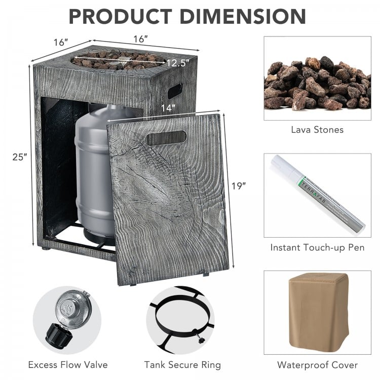 16 Feet Square Outdoor Propane Fire Pit with Lava Rocks Waterproof Cover 30,000 BTU