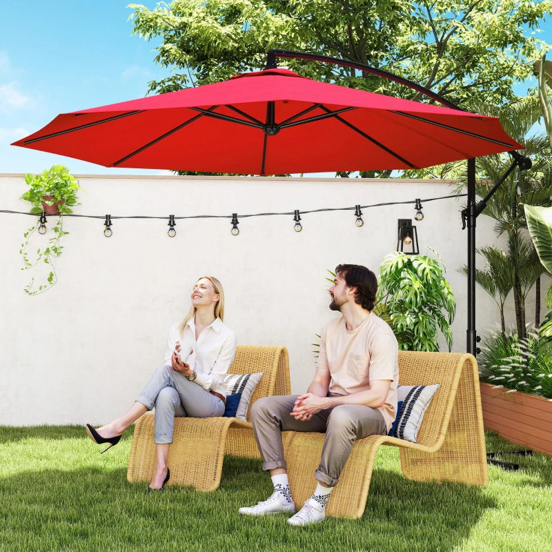 9.7ft Offset Patio UmbrellaCantilever Parasol with Crank Handle, 8 Ribs and Cross Base for Outdoor, Sun Shade, Wine Red