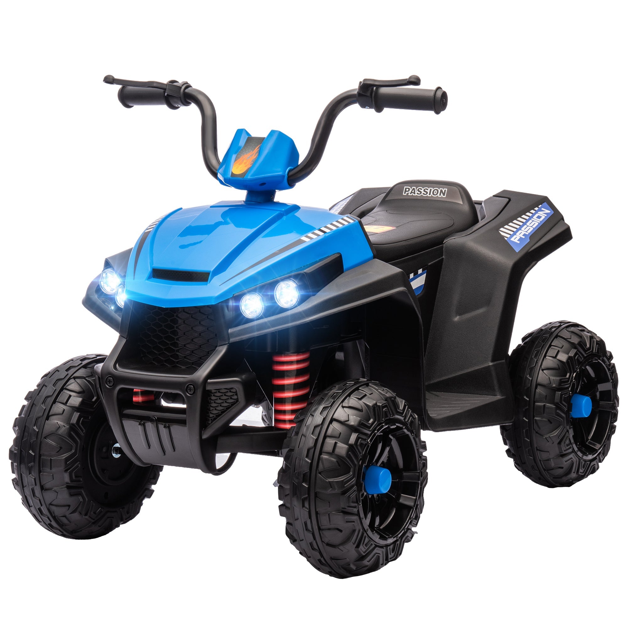 Qaba 12V Kids ATV with Four Wheels Spring Suspension, Forward & Backward, LED Light, MP3, Music, Blue