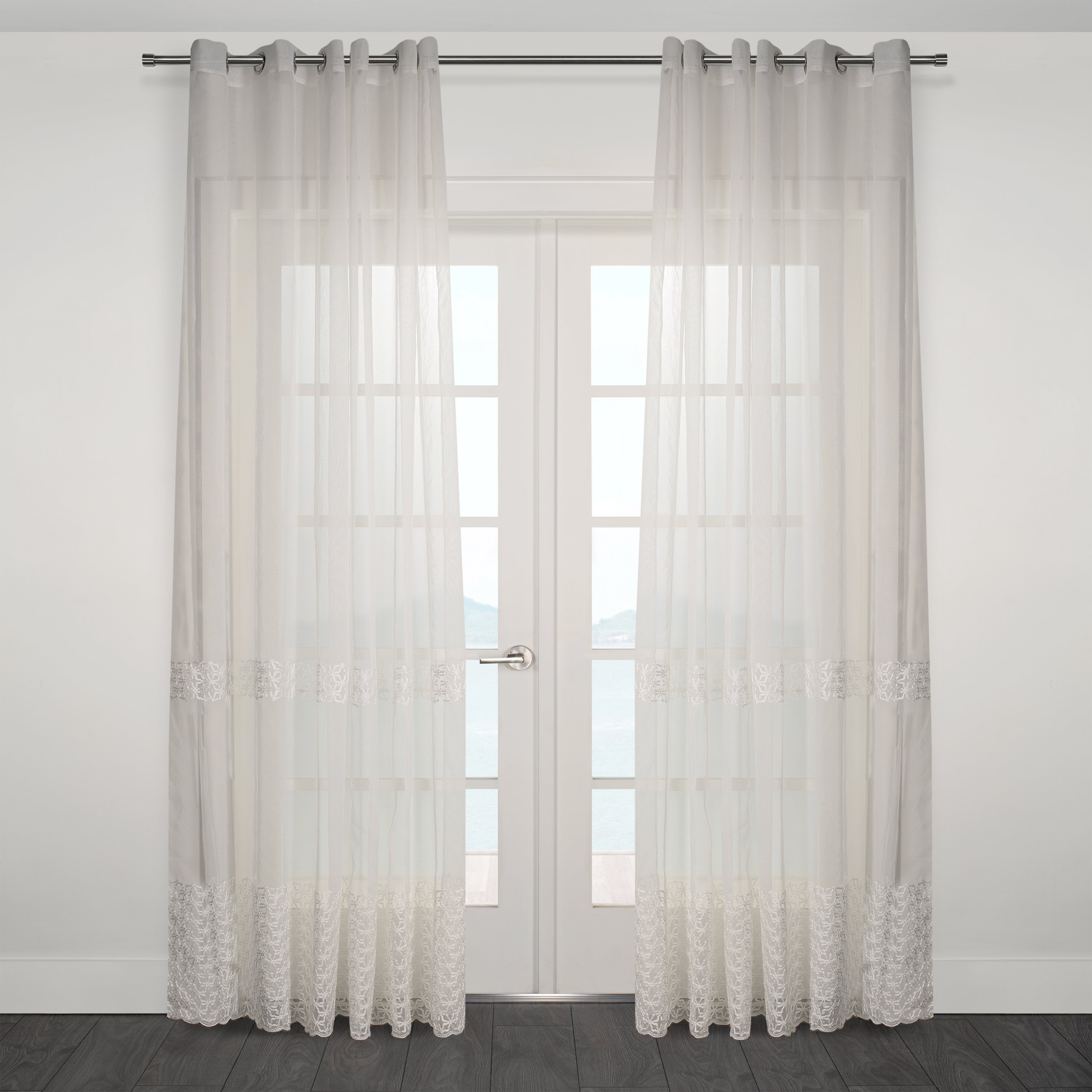 Massa Classic Embroidered Sheer Grommet Curtain 80"x 95"