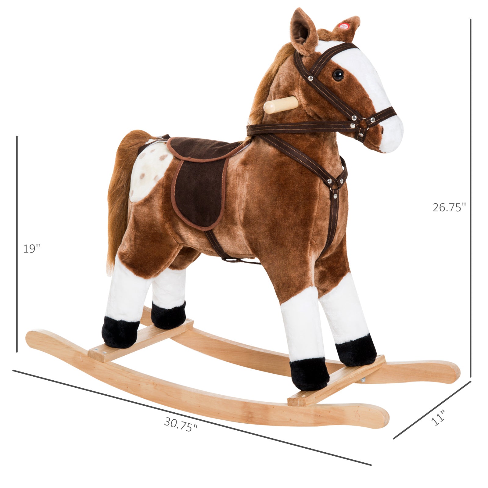 Qaba Kids Rocking Horse Plush Ride-On Toy Realistic Sounds Soft Brown Rocker Toddler Gift
