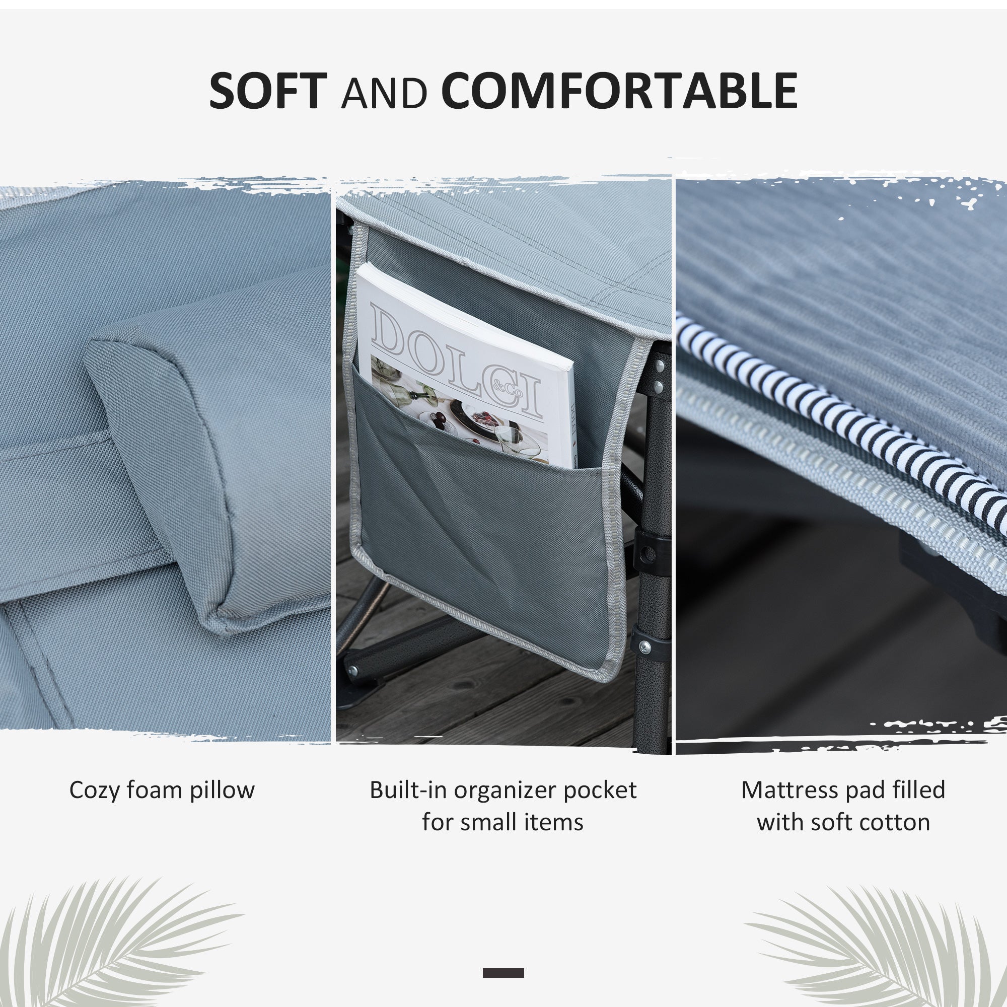 Outsunny Folding Camping Cot with Mattress Pillow Double Layer Oxford Heavy Duty Sleeping Cot Carry Bag Dark Grey