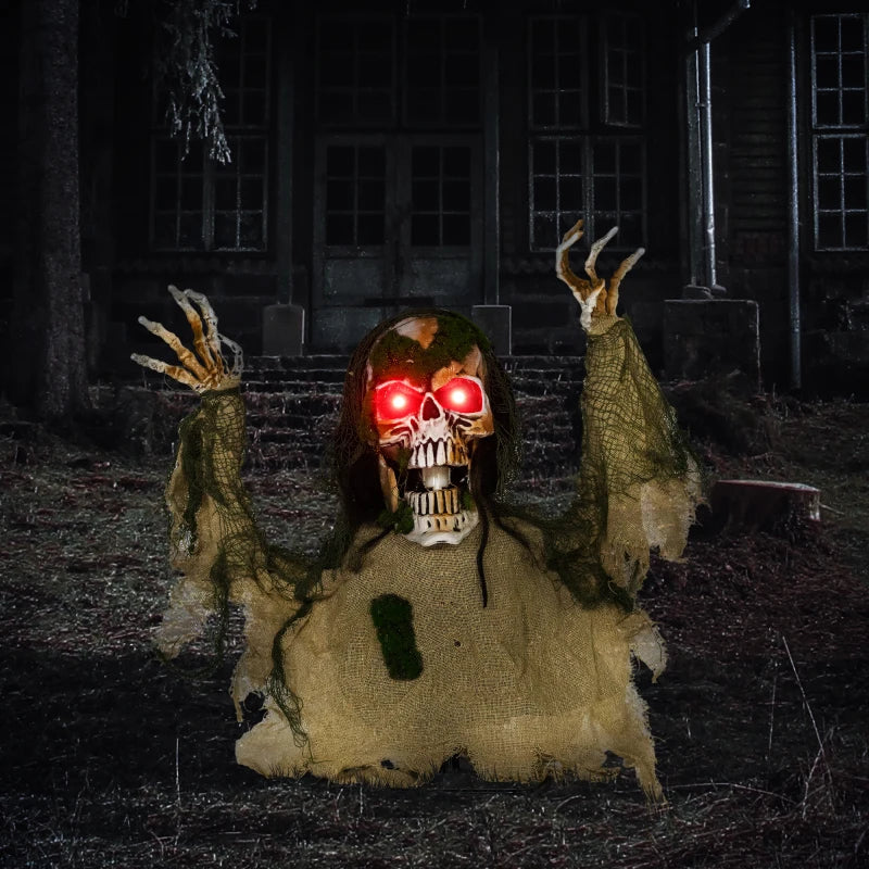 Outsunny Animated Skeleton – LED Eyes, Battery Operated Halloween Animatronic Decoration
