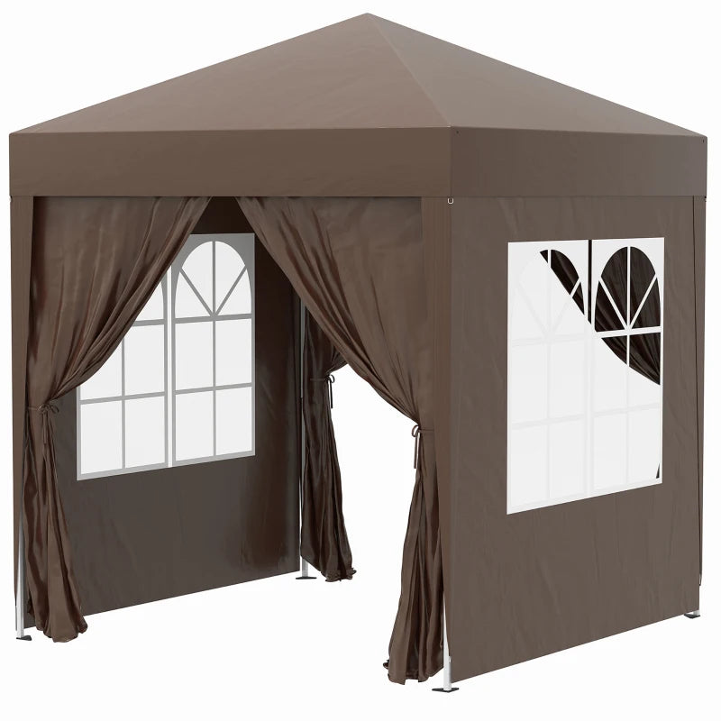 6.6'x6.6' Pop Up Canopy Tent with Sidewalls, Instant Sun Shelter Camping Gazebo with Carry Bag, Coffee