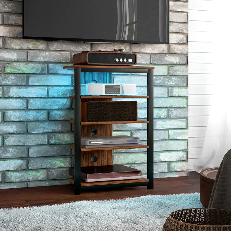 TV Stand for TVs up to 29", Entertainment Center with 4-Tier Storage Shelves and LED Lights for Living Room