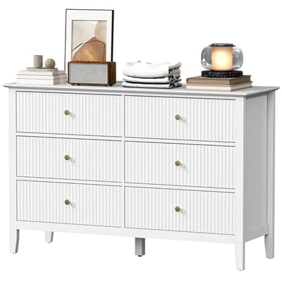 Double Chest of Drawers, Modern 6 Drawer Dresser for Bedroom, Living Room, Hallway, Closet, White