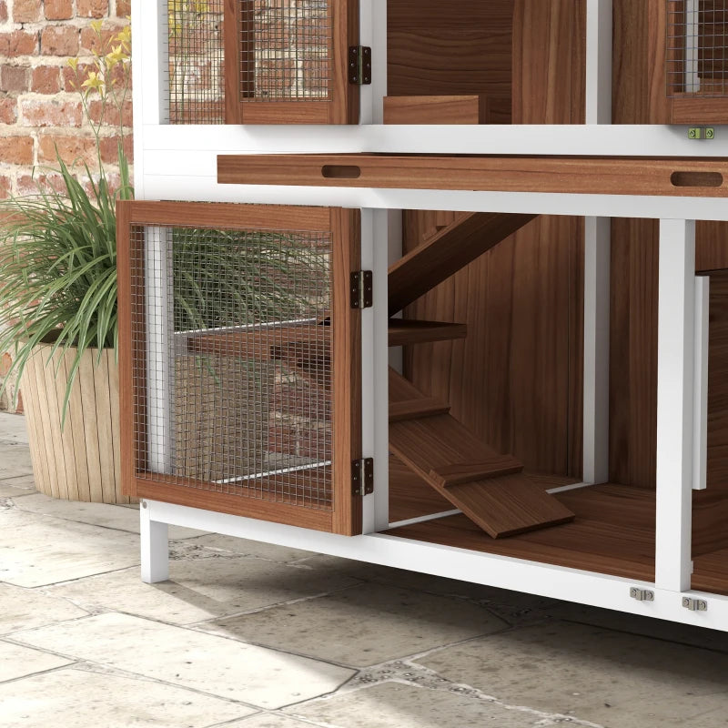 Two-Tier Wooden Rabbit Hutch with Openable Roof, Slide-Out Tray
