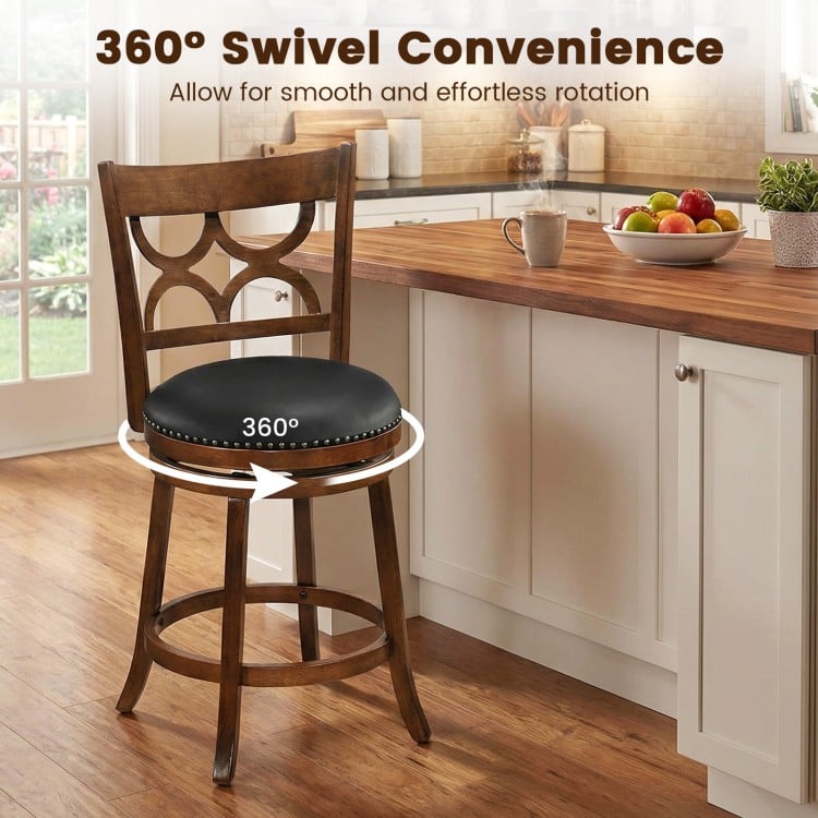 Swivel Bar Stools Set of 2 with High Backrest and Wood Frame-24 Inches