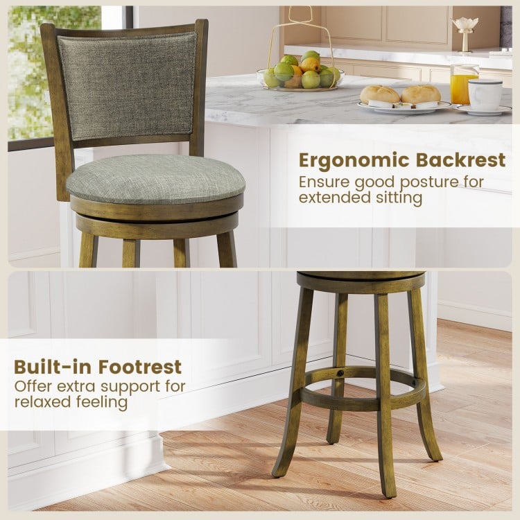 Swivel Bar Stools Set of 2 with Soft-padded Back and Seat-L