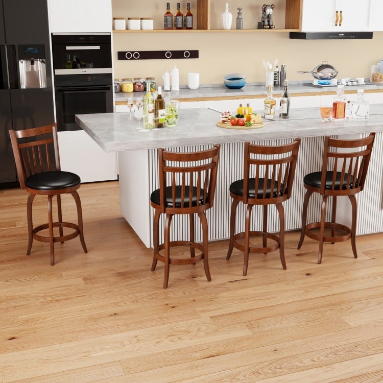 Swivel Bar Stools Set of 2 Counter Height Faux Leather Upholstered Barstools-24 Inches