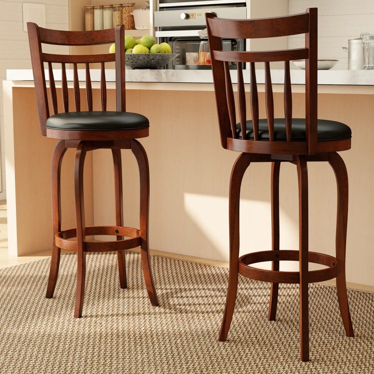 Swivel Bar Stools Set of 2 Counter Height Faux Leather Upholstered Barstools-26 Inhces