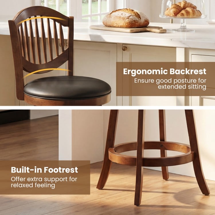 Swivel Bar Stools Set of 2 with Backrest and Wood Frame-25 Inches
