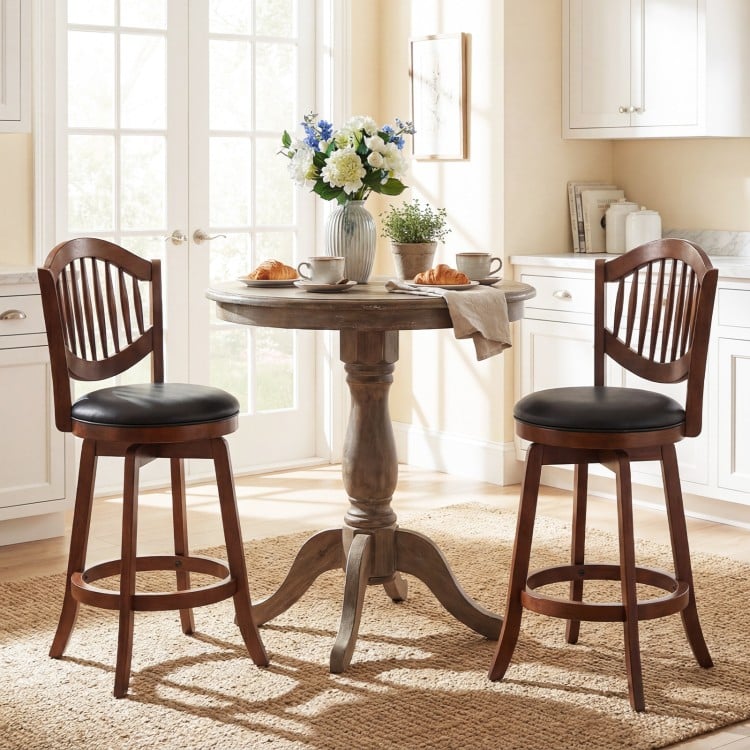 Swivel Bar Stools Set of 2 with Backrest and Wood Frame-25 Inches