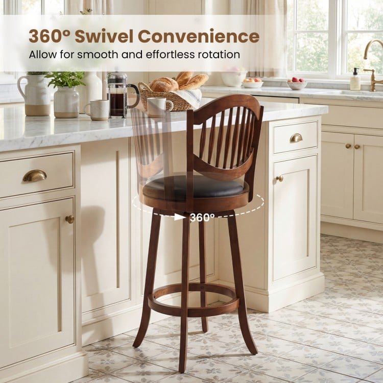 Swivel Bar Stools Set of 2 with Backrest and Wood Frame-30 Inches