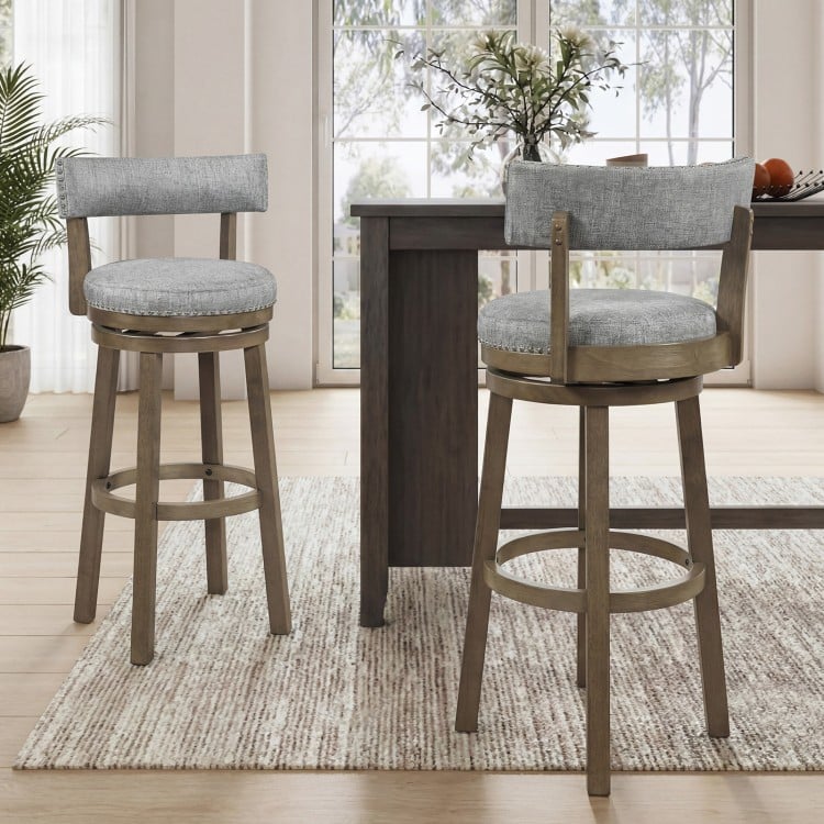 Swivel Bar Stools Set of 2 Linen Fabric Upholstered Barstools with Back-31.5 Inches