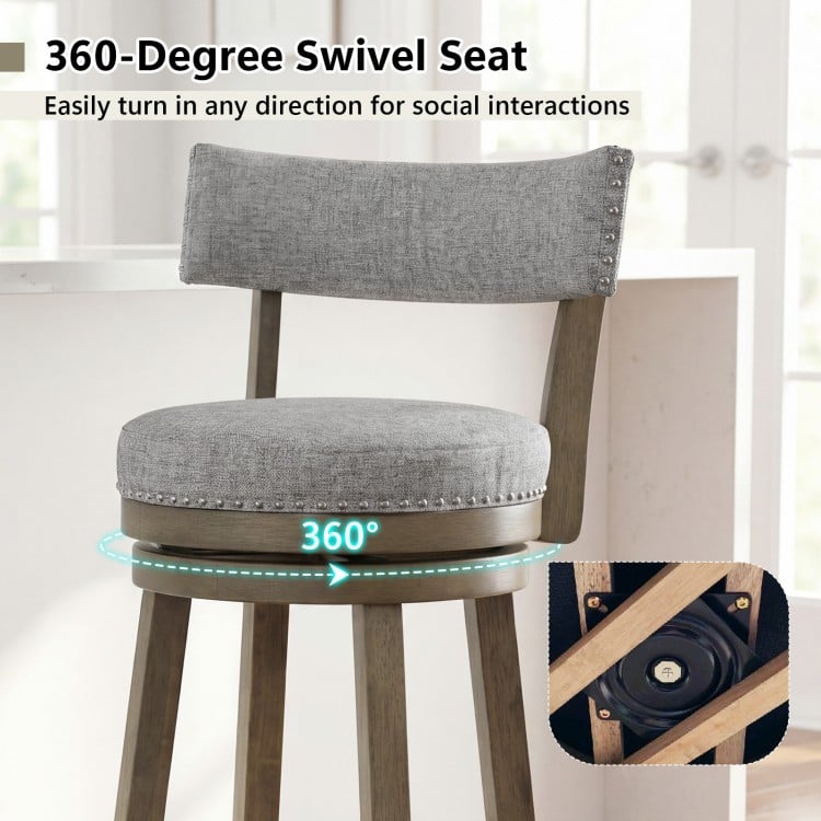 Swivel Bar Stools Set of 2 Linen Fabric Upholstered Barstools with Back-31.5 Inches
