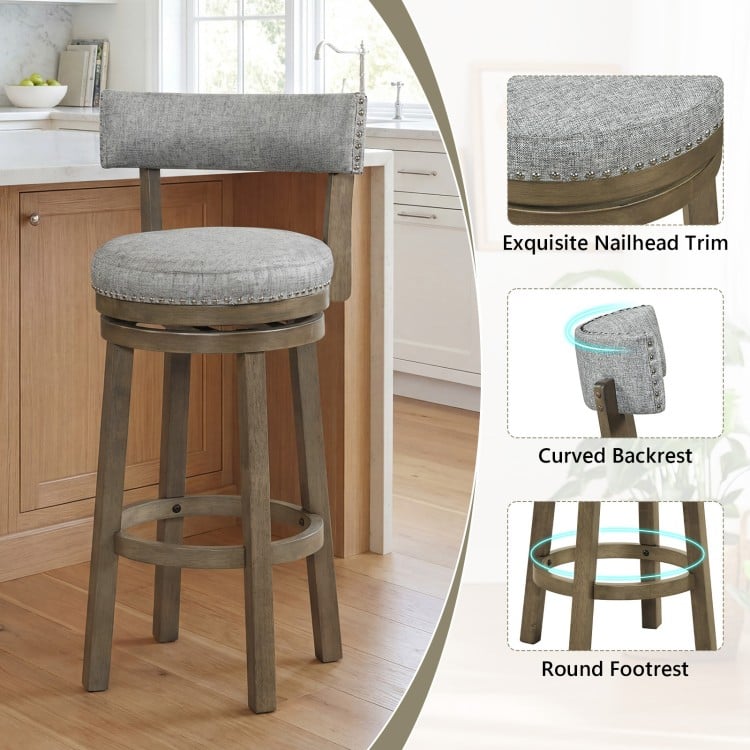 Swivel Bar Stools Set of 2 Linen Fabric Upholstered Barstools with Back-31.5 Inches