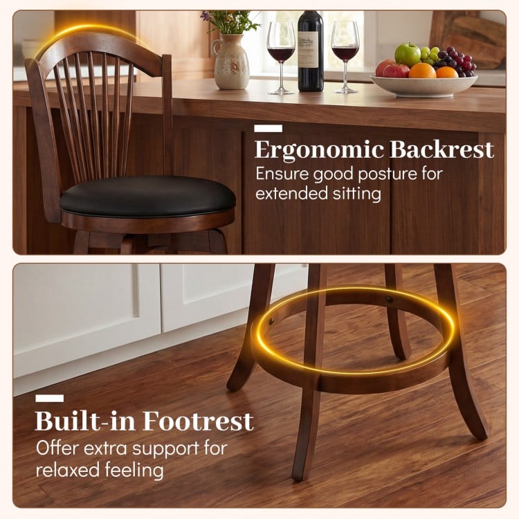 Swivel Bar Stools with Backrests and Wood Frame for Kitchen Island-24 Inch