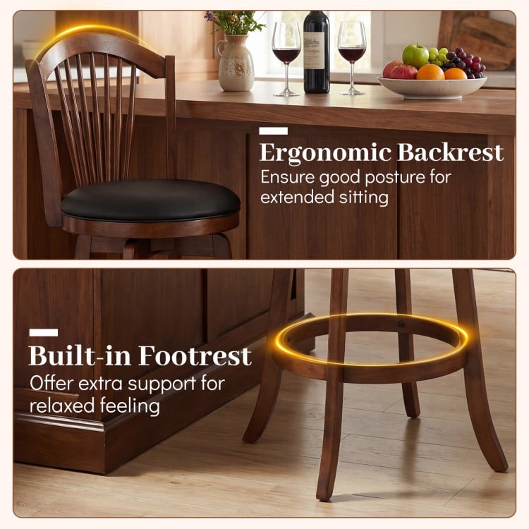 Swivel Bar Stools with Backrests and Wood Frame for Kitchen Island-29 Inch