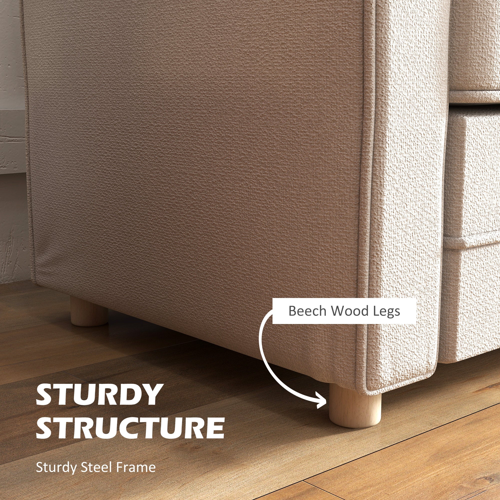 HOMCOM 59" Loveseat Sofa Bedroom Living Room Upholstered 2 Seater Couch Steel Frame Light Grey