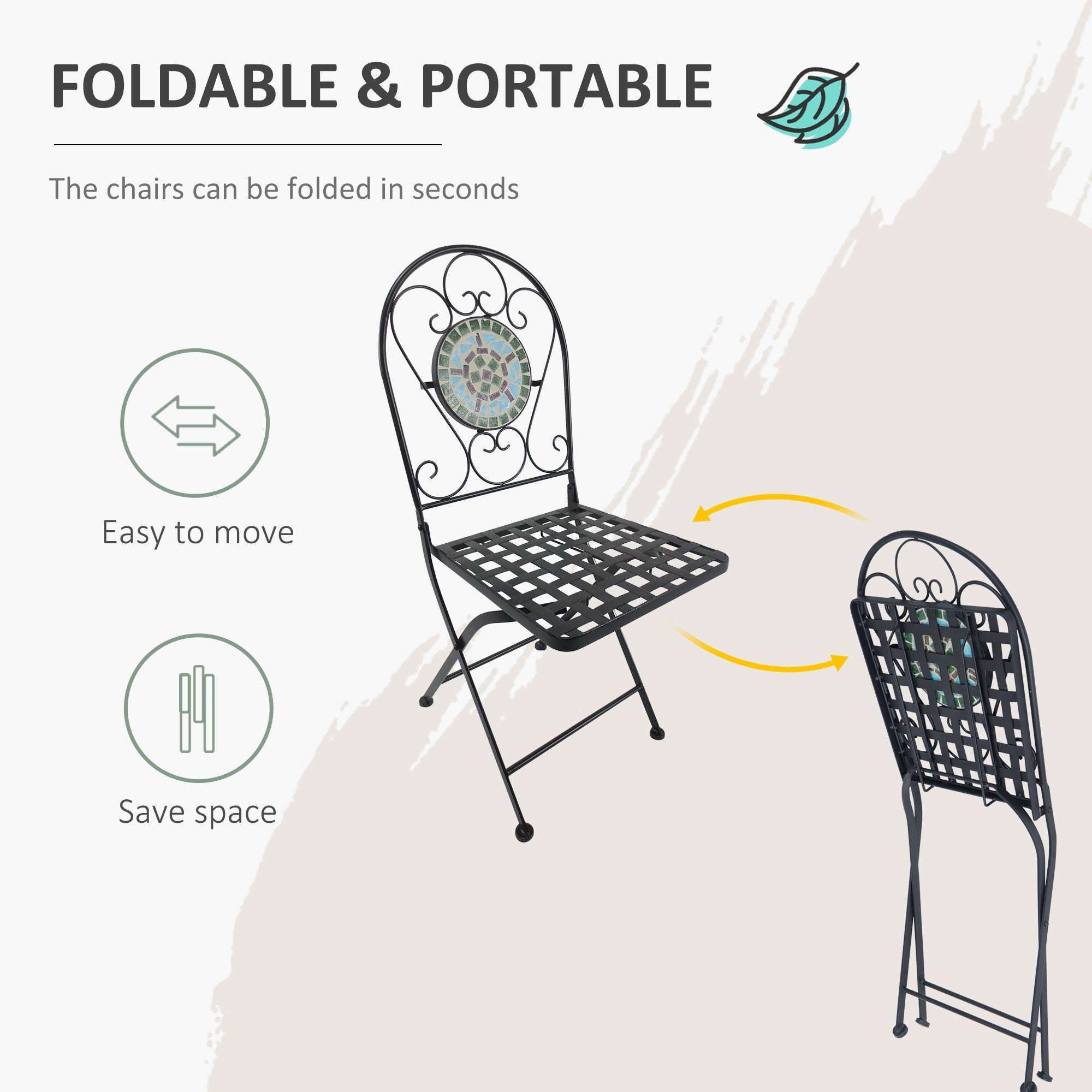 Outsunny 3 Piece Patio Bistro Set with Mosaic Design Outdoor Dining Furniture Set for 2 Folding Chairs Green