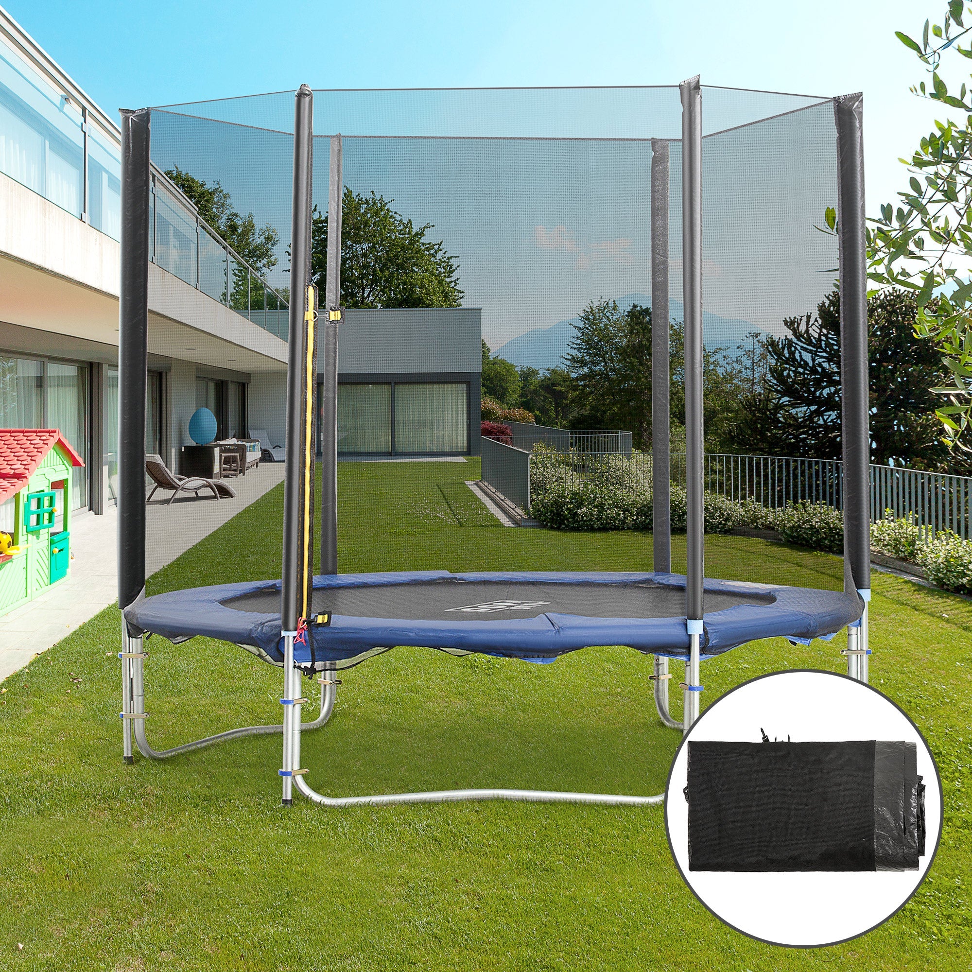 Soozier 8FT Trampoline with Enclosure Net Safety Outdoor Bounce Jump 6 Poles Black