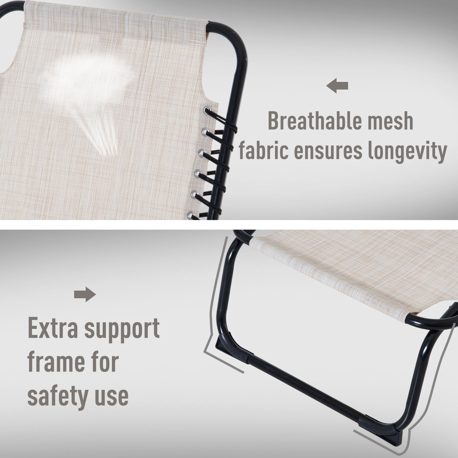 Outsunny Adjustable Folding Beach Bed 4-Level Reclining Lounger Lightweight Portable Outdoor Beige