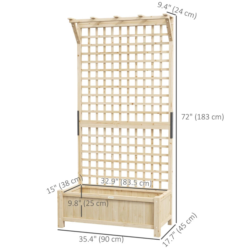Wood Planter with Trellis for Vine Climbing, Raised Garden Bed, Privacy Screen for Backyard, Patio, Deck, Natural Wood