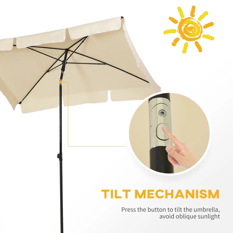 6.5x4ft Rectangle Patio Umbrella Aluminum Tilt Adjustable Garden Parasol Sun Shade Outdoor Canopy Beige