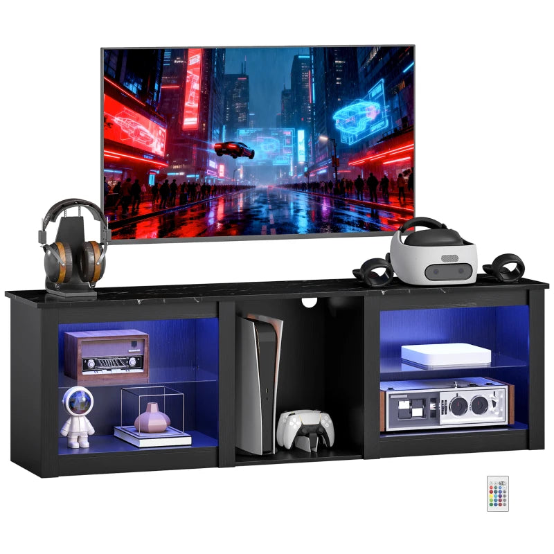 TV Stand with LED Lights, Modern Entertainment Center with Adjustable Glass Shelves, for TVs up to 65 Inch, Black