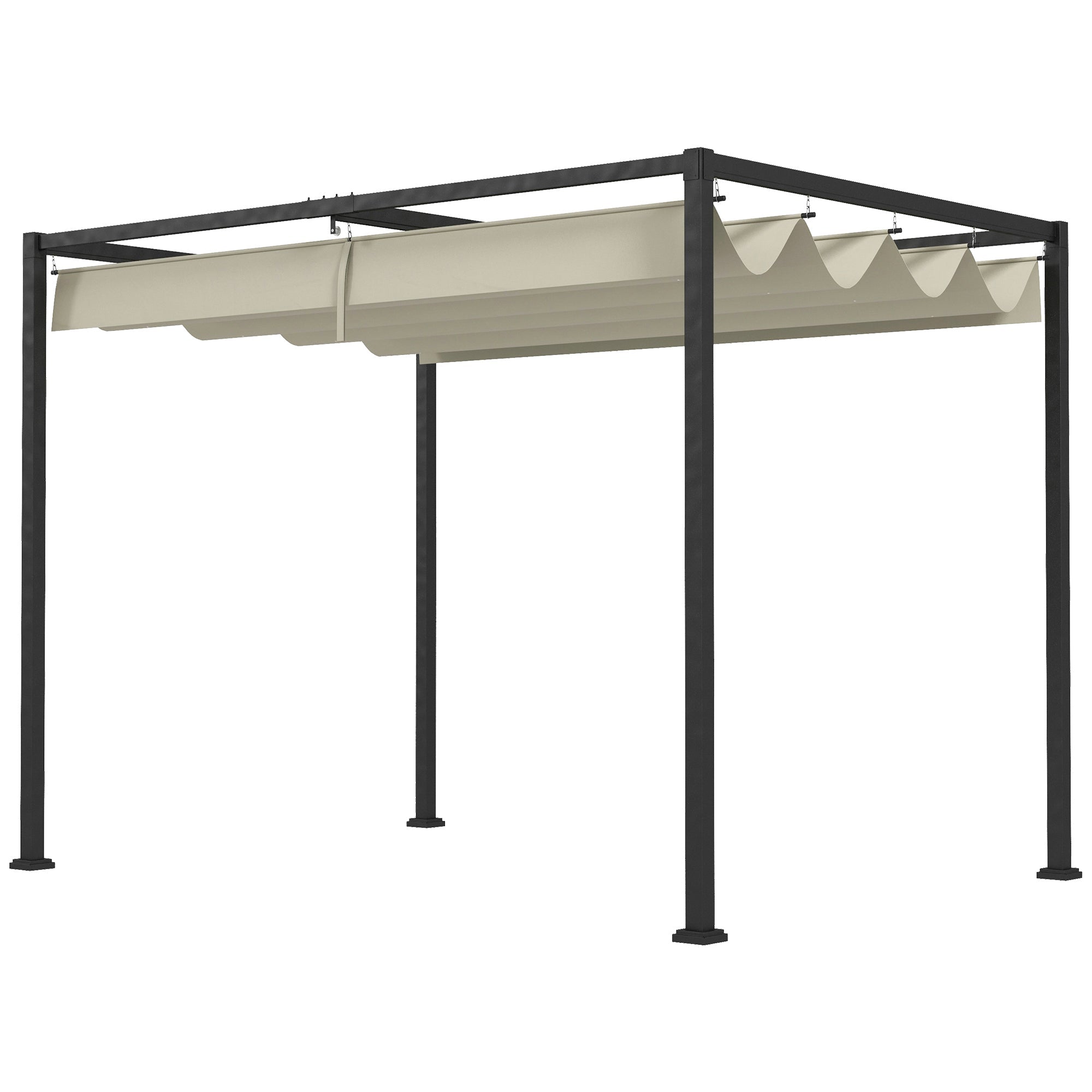 Outsunny 10' x 7' Patio Pergola with Retractable Canopy, Outdoor Sun Shelter, Yard Shade, Cream White
