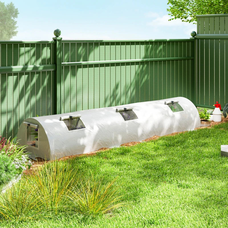 Portable Mini Greenhouse, Tunnel Growing Tent with 5 Mesh Windows and Steel Frame,10' x 3' x 2', White