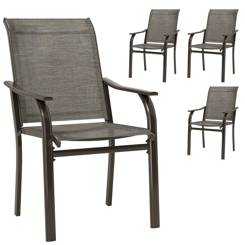 Patio Chairs Set of 4 with Armrest and High Backrest, for Backyard, Balcony, Porch, Poolside, Deck, Garden, Brown