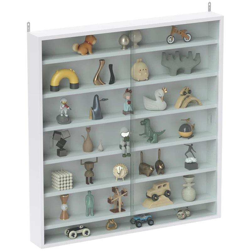 7-Tier Display Cabinet, Shot Glass Display Case, Glass Curio Cabinet with 2 Glass Doors and 6 Adjustable Shelves, White