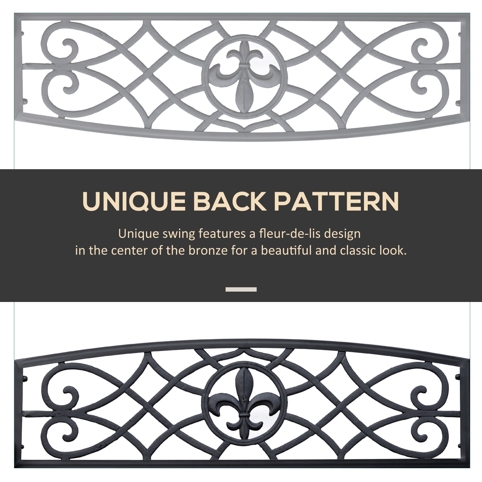 Outsunny Porch Swing: 2-Person Glider Chair Fleur De Lis Design Steel Frame Black