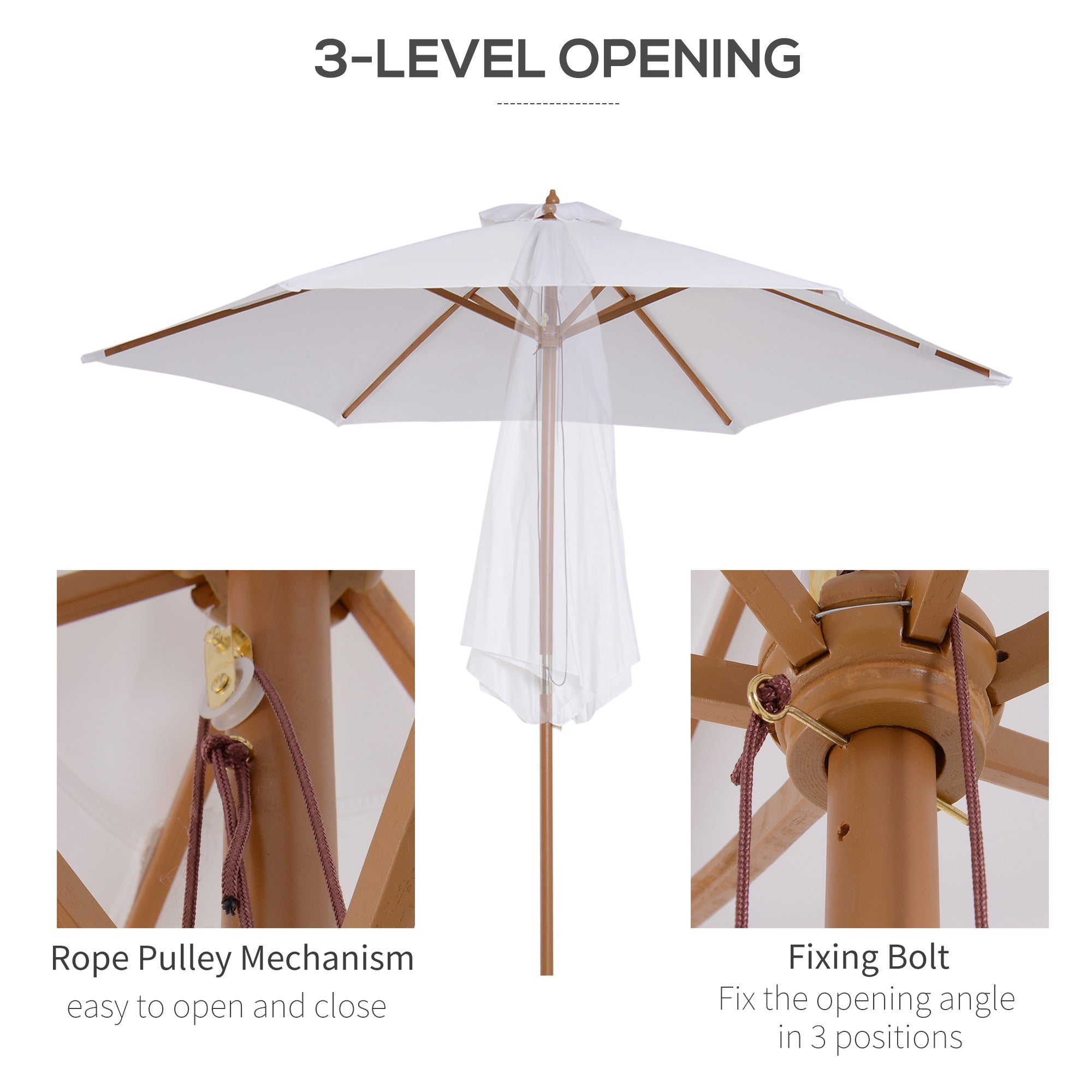 Outsunny Market Outdoor Patio Wood Sun Umbrella ⌀9' x 8' H Sunshade Garden Parasol UV Protection Beige