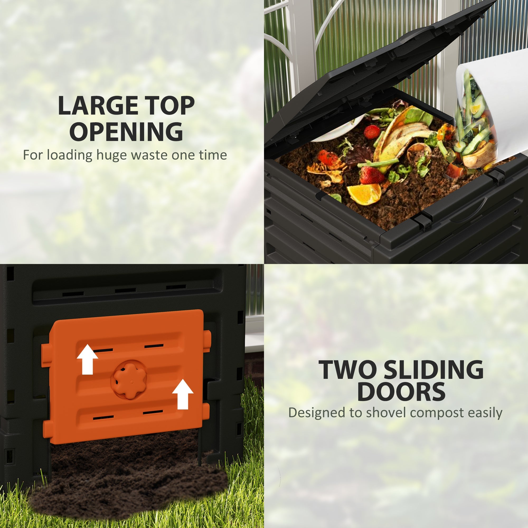 Outsunny Compost Bin, Garden Composter with 80 Vents and 2 Sliding Doors, 120 Gallon (450L), Orange