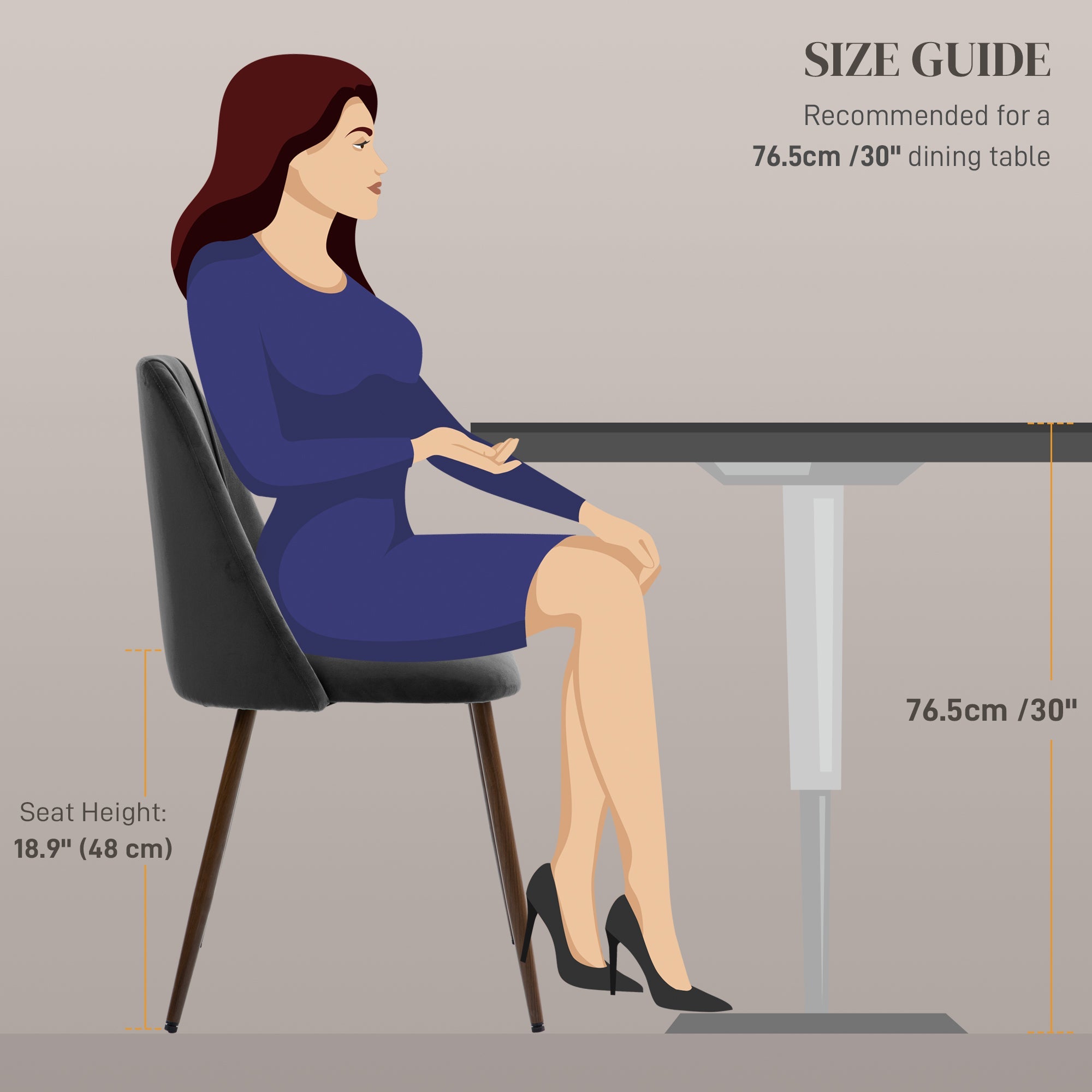 HOMCOM Set of 4 Upholstered Velvet Dining Chairs Accent Chairs Wood-grain Steel Legs for Kitchen Dining Area