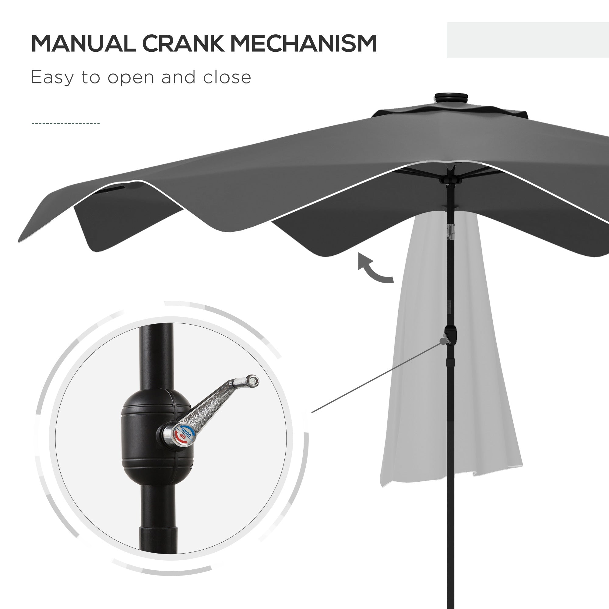 Outsunny Solar Patio Umbrella with LED and Tilt, Outdoor Market Table Umbrella Parasol with Crank, 10 x 10 ft, Dark Grey