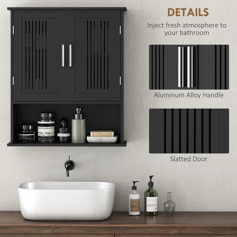 Modern Wall Mount Bathroom Cabinet, Storage Organizer with 2 Door Cabinet and Shelf, Black