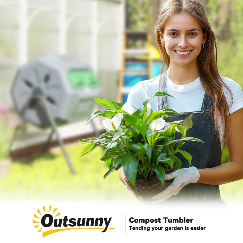 Tumbling Compost Bin Outdoor Dual Chamber 360° Rotating Composter 43 Gallon with Sliding Doors, Dark Green